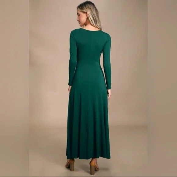 Lulu's Women's Swept Away Forest Green Long Sleeve Maxi Dress Size M Stretch - Picture 4 of 12
